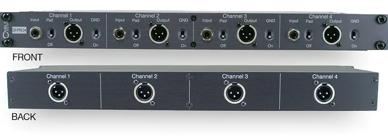 D.I. Boxes DI-PRO 4 Channel Passive Rack Mount Direct Box SKU# DI-PRO 4