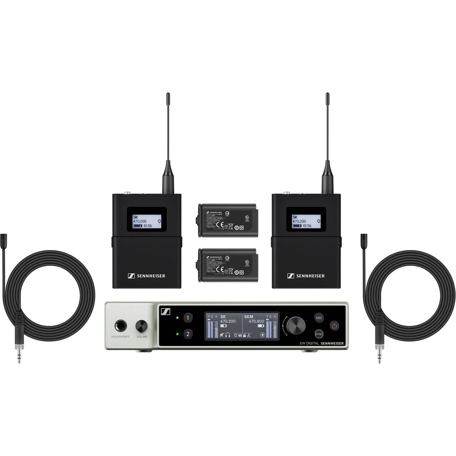 Sennheiser EW-DX MKE 2 SET Dual-Channel Digital Wireless System with Two Omni Lavalier Mics - Q1-9: 470 to 550 MHz SKU# 509315