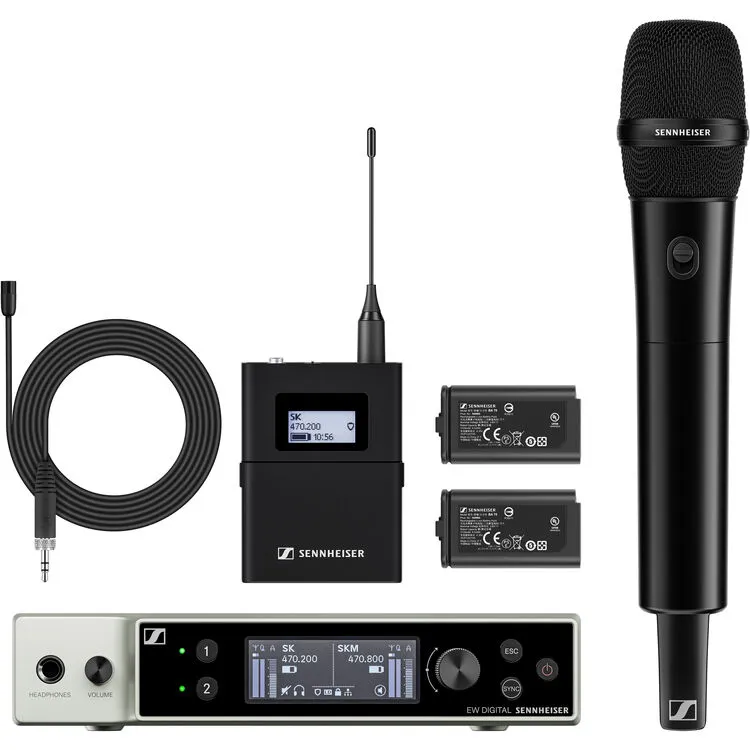 Sennheiser EW-DX MKE 2 / 835-S SET (Q1-9) Dual-Channel Digital Combo Wireless System with Omni Lavalier and Handheld Mic - Q1-9: 470 to 550 MHz SKU# 509328